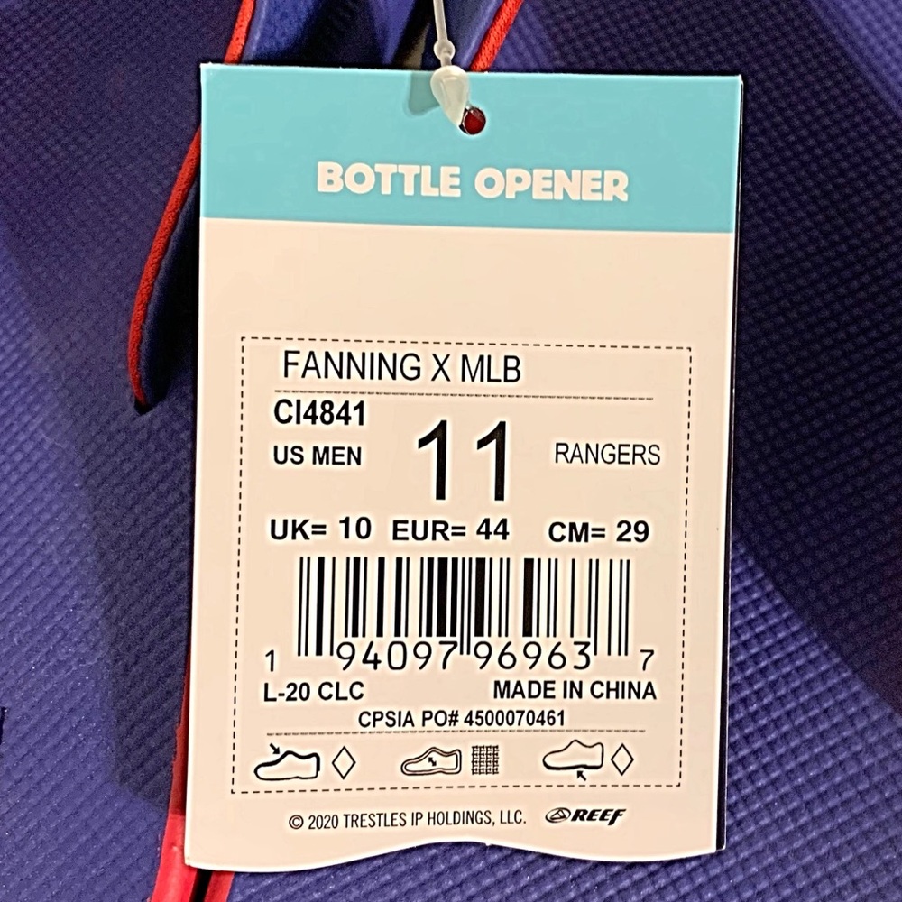 NWT Reef x MLB Texas Rangers Flip Flops With Bottle Opener Men’s Size Various - Picture 5 of 10